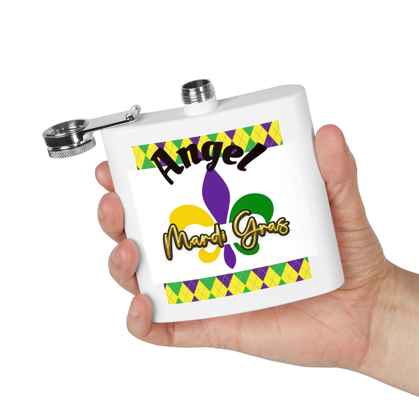 Mardi Gras Stainless Steel Flask, 6oz