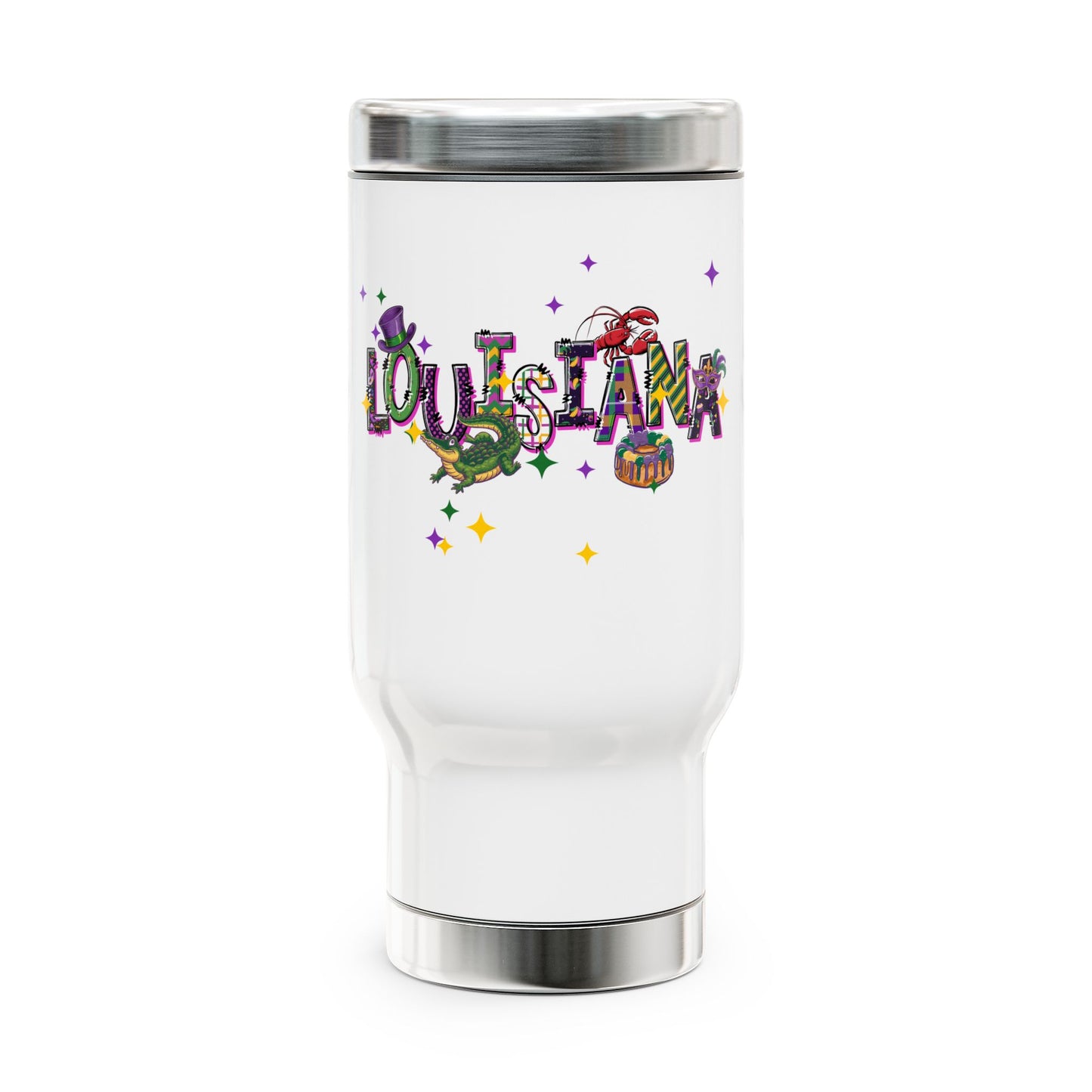 Mardi Gras Stainless Steel Travel Mug with Handle, 14oz