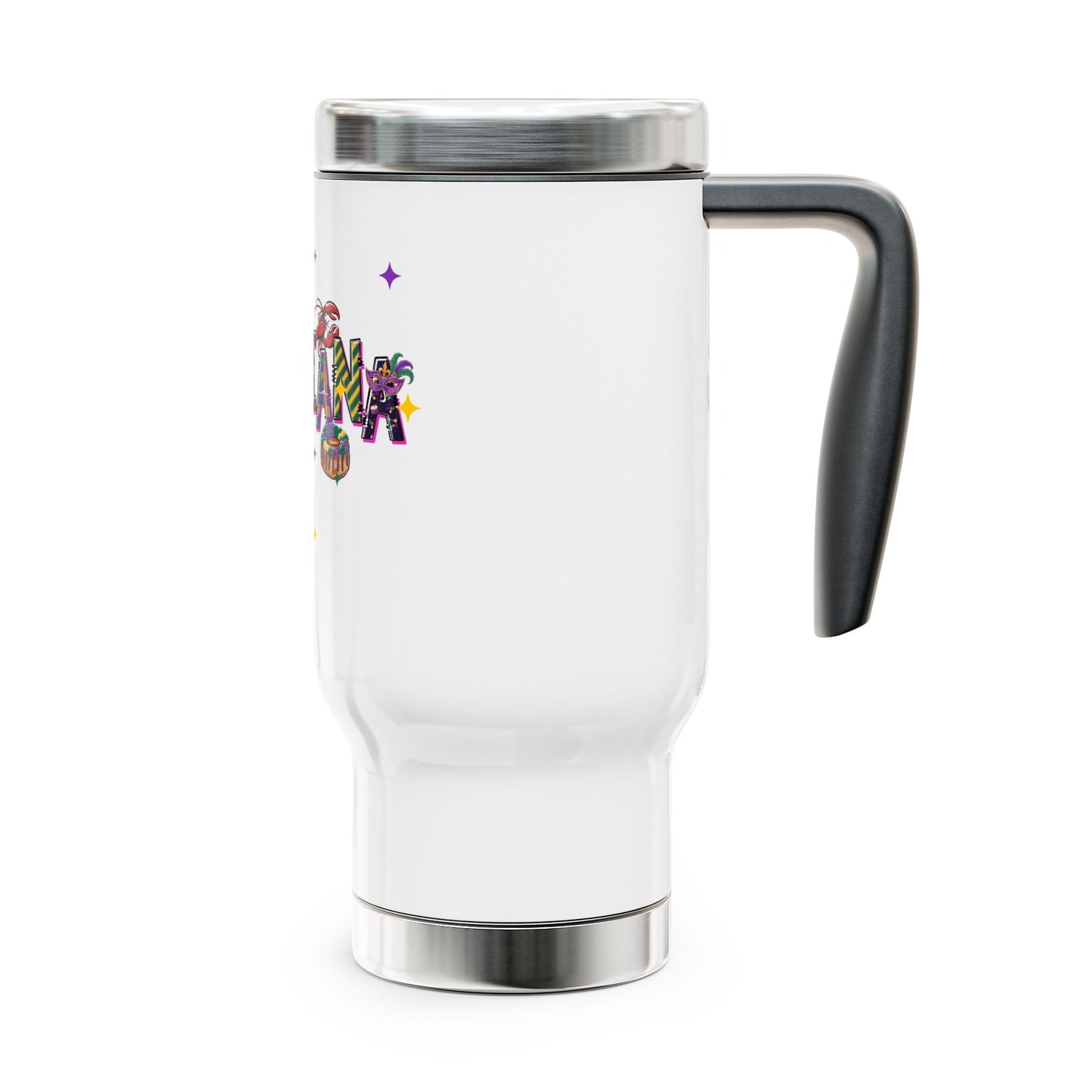 Mardi Gras Stainless Steel Travel Mug with Handle, 14oz